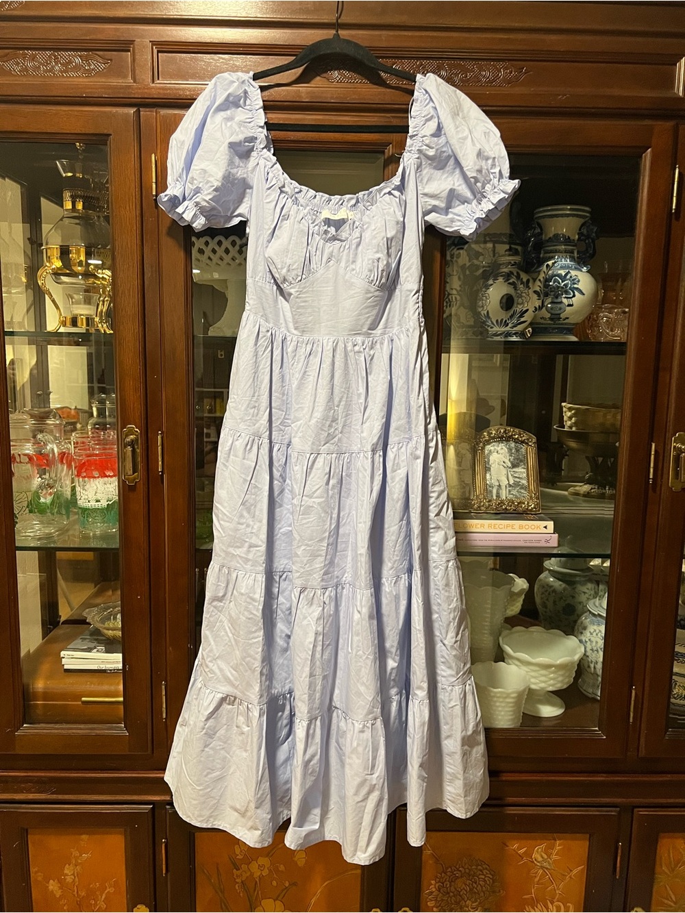 NWT Astr the label Light Blue Puff-Sleeve Tiered Maxi Dress size S